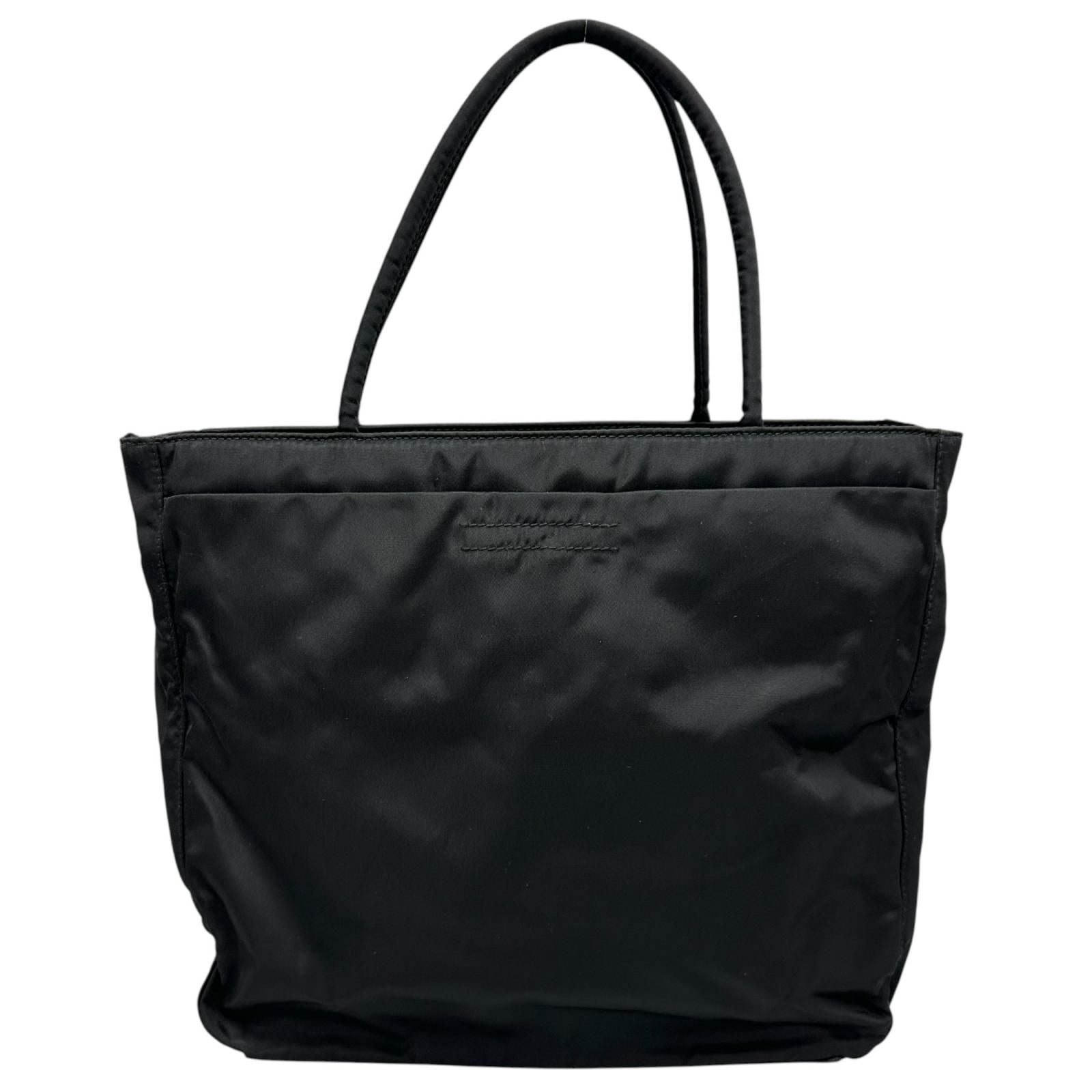 Prada Triangle Logo Tote Bag Nylon Black