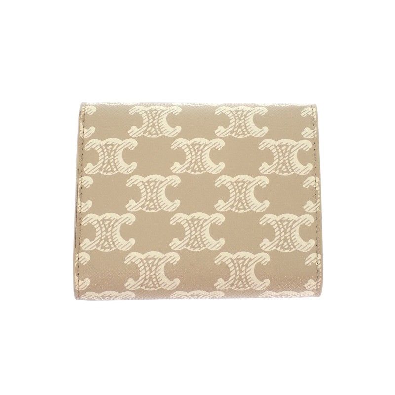 Celine Small Flap Wallet Trifold Polyurethane Beige Gold Triomphe