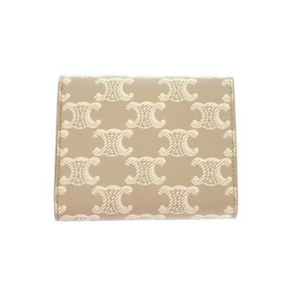 Celine Small Flap Wallet Trifold Polyurethane Beige Gold Triomphe