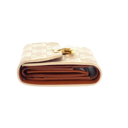 Celine Small Flap Wallet Trifold Polyurethane Beige Gold Triomphe