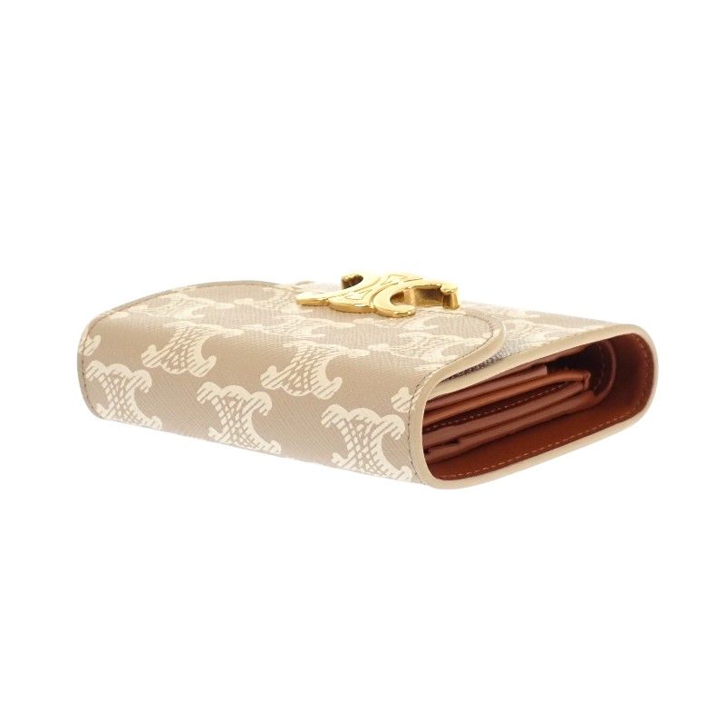 Celine Small Flap Wallet Trifold Polyurethane Beige Gold Triomphe