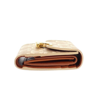 Celine Small Flap Wallet Trifold Polyurethane Beige Gold Triomphe