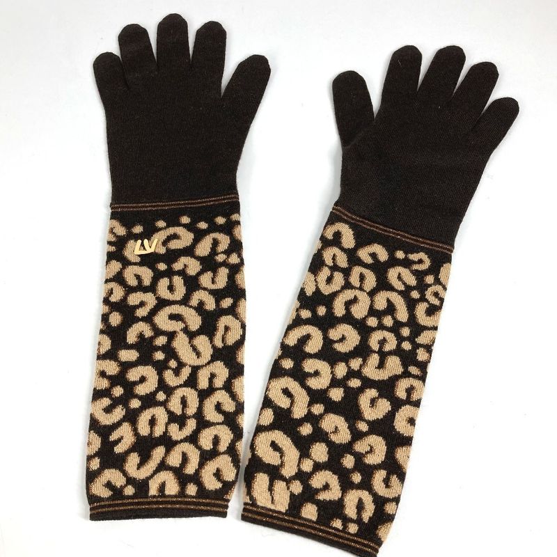 Louis Vuitton Gloves Gonmail Leopard Print Cashmere Brown