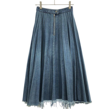 Balenciaga Pleated Denim Midi Skirt Indigo 34