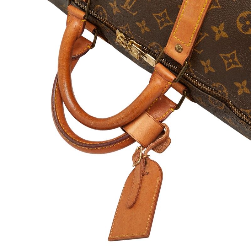 Louis Vuitton Monogram Keepall Bandouliere 55 Boston Bag Brown Leather
