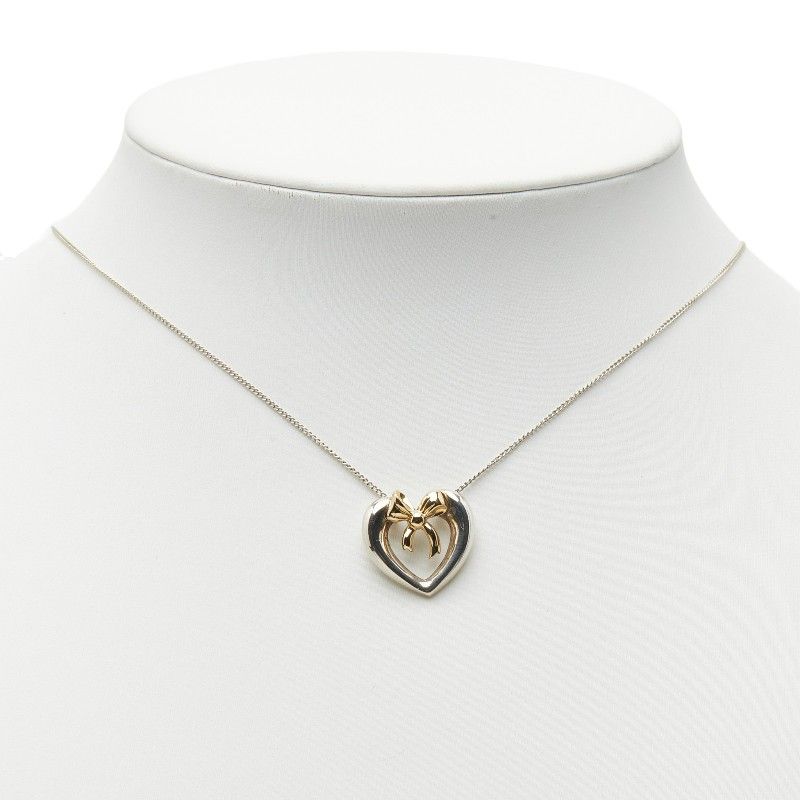 Tiffany & Co Heart Ribbon Necklace Silver Gold 18k Yellow