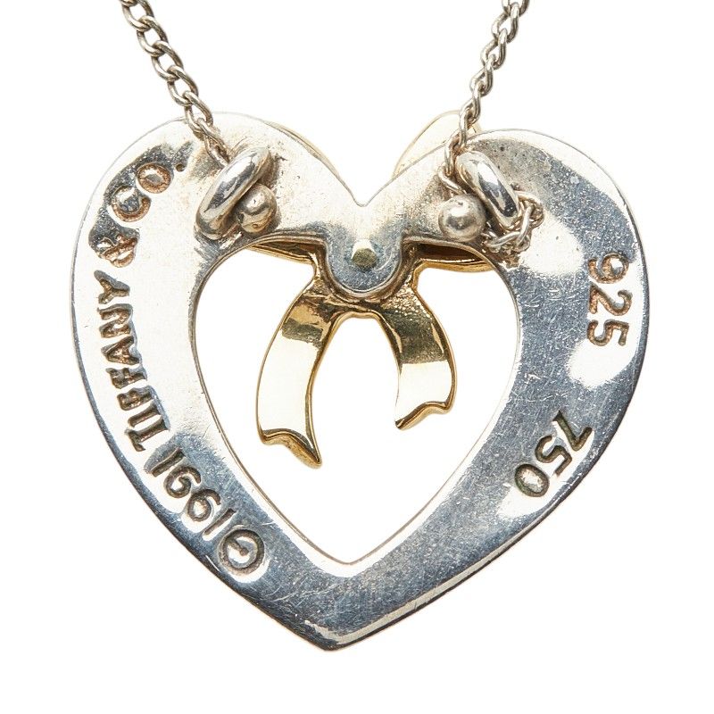 Tiffany & Co Heart Ribbon Necklace Silver Gold 18k Yellow