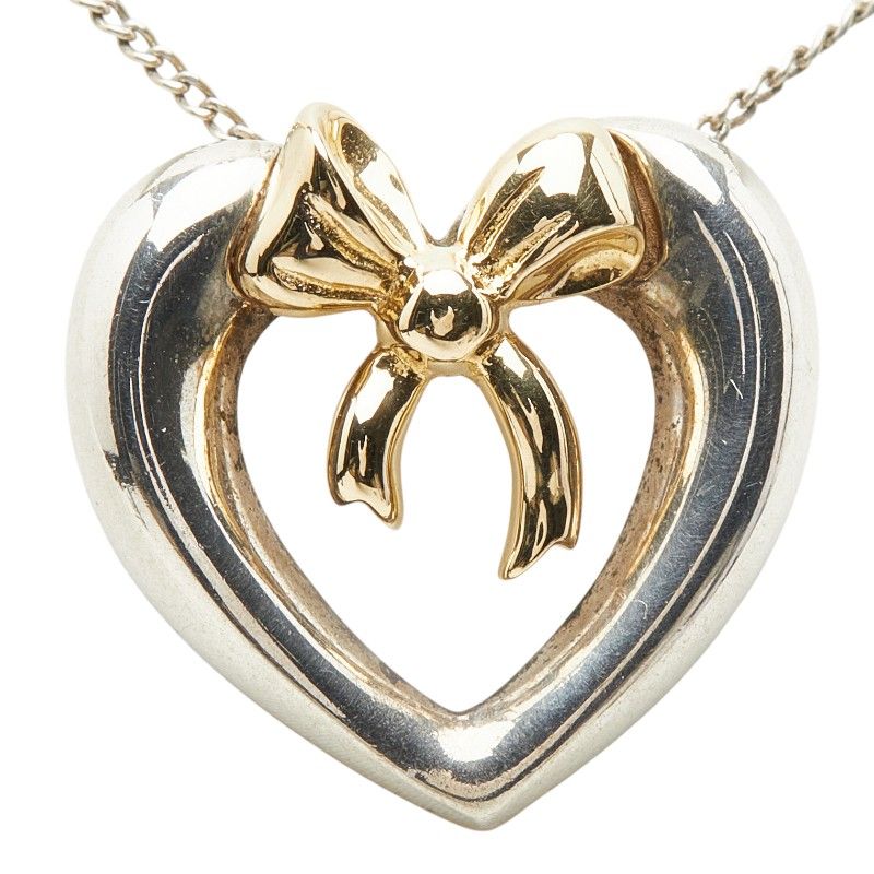 Tiffany & Co Heart Ribbon Necklace Silver Gold 18k Yellow