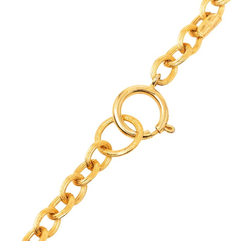 Chanel CC Logo Lion Motif Long Necklace Gold Plated