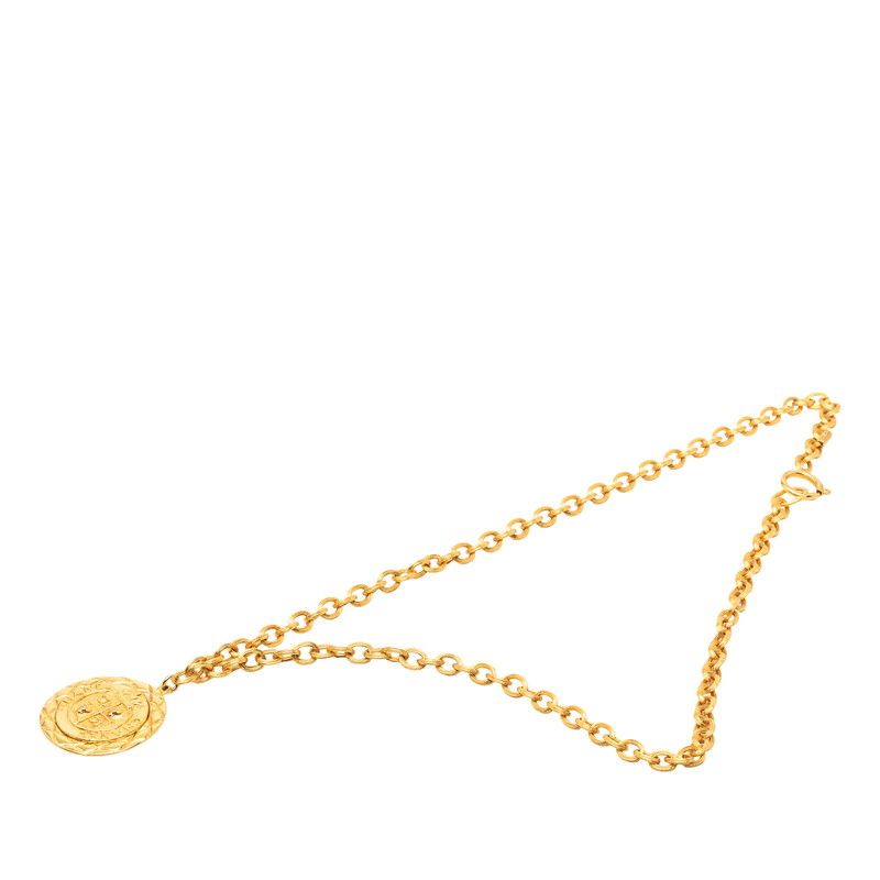 Chanel CC Logo Lion Motif Long Necklace Gold Plated