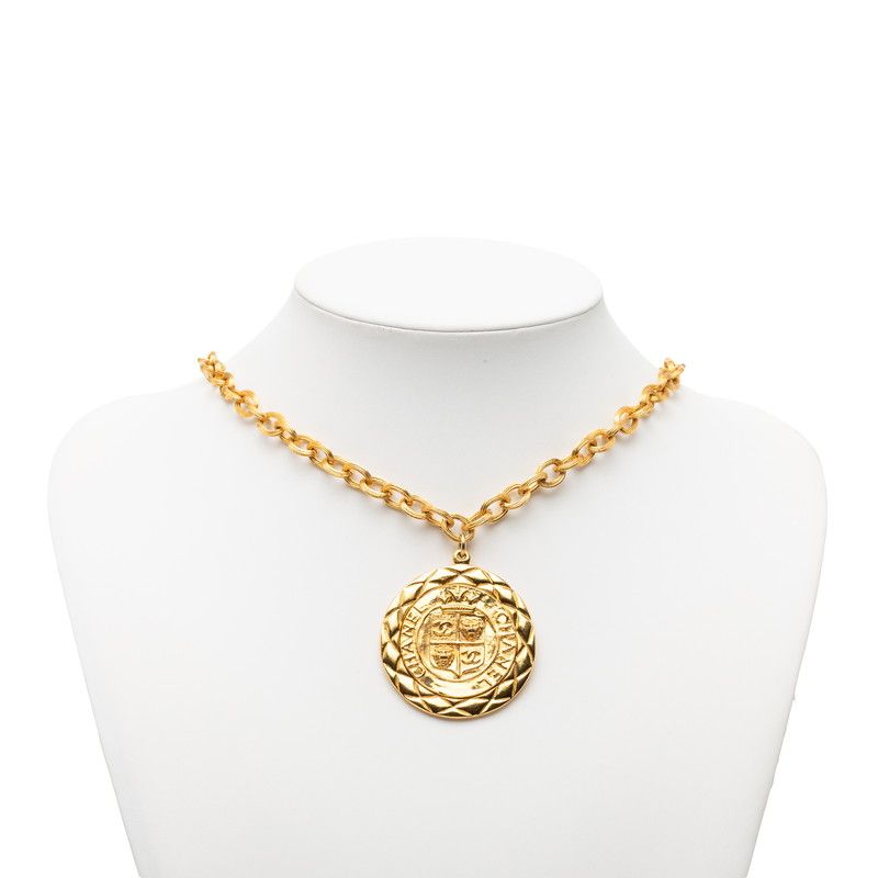 Chanel CC Logo Lion Motif Long Necklace Gold Plated