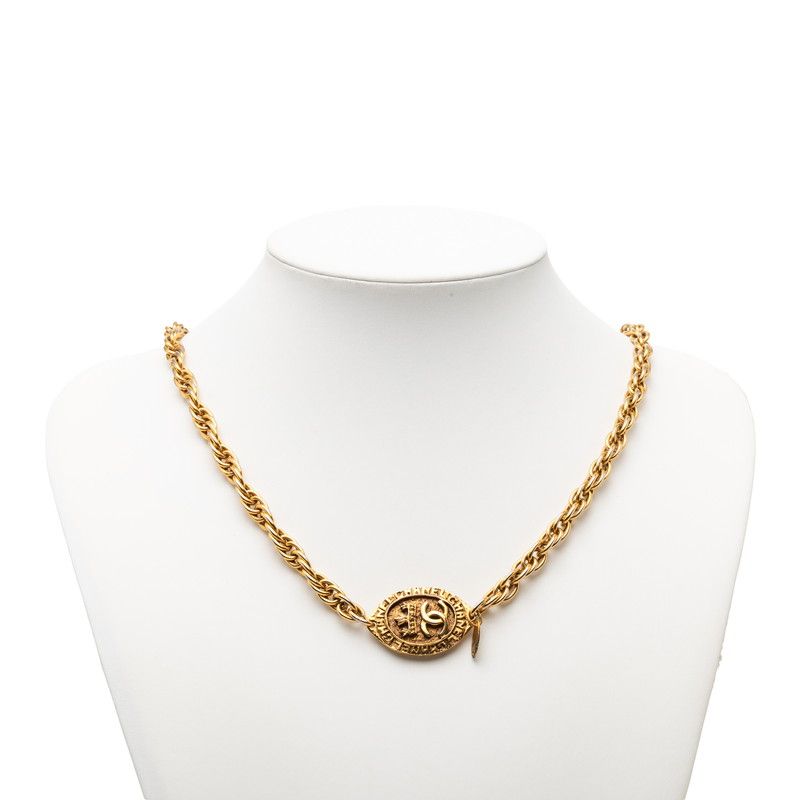 Chanel CC Logo Long Necklace Gold Plated