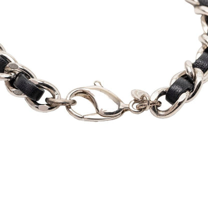 Chanel CC Logo Bracelet Silver Black Metal Leather