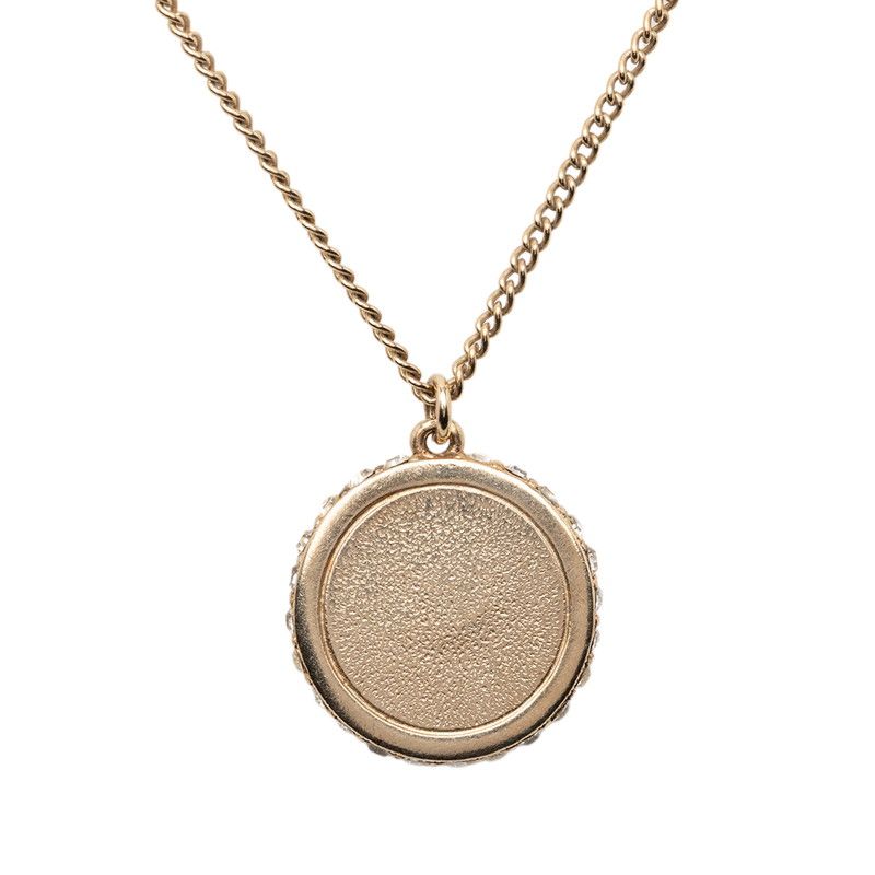 Chanel CC Logo Dome Necklace Gold Pink Plated Line Stone