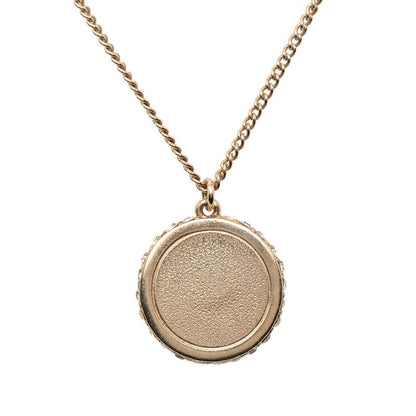 Chanel CC Logo Dome Necklace Gold Pink Plated Line Stone