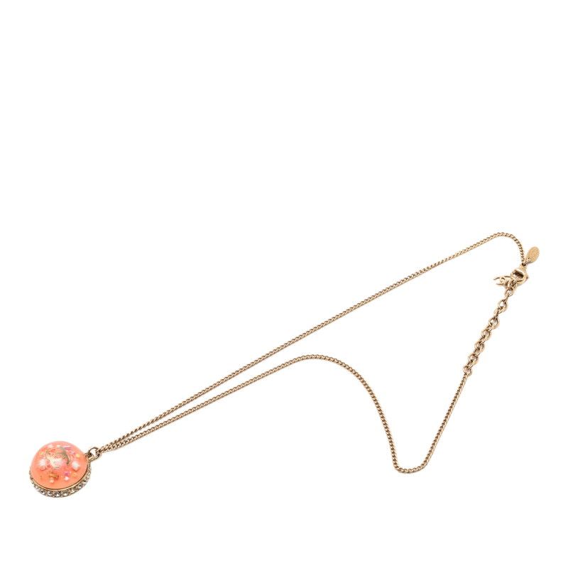 Chanel CC Logo Dome Necklace Gold Pink Plated Line Stone