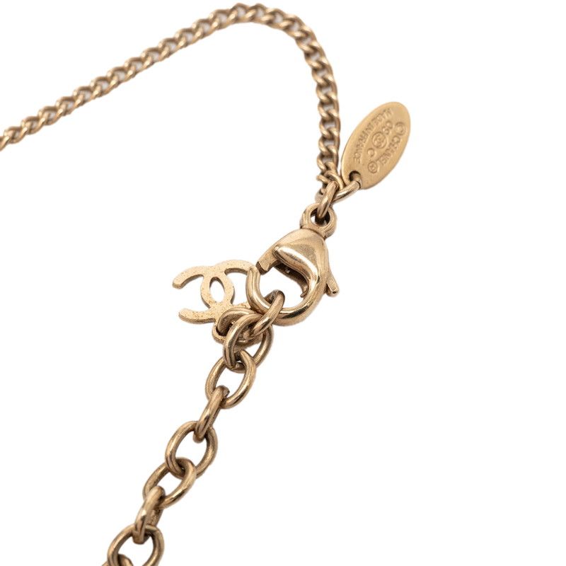 Chanel CC Logo Dome Necklace Gold Pink Plated Line Stone