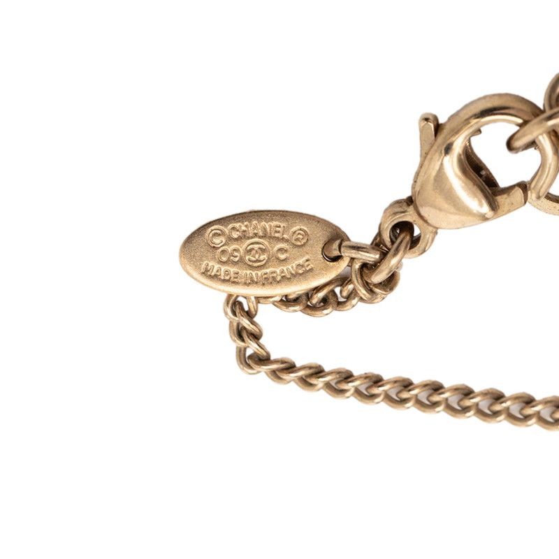 Chanel CC Logo Dome Necklace Gold Pink Plated Line Stone