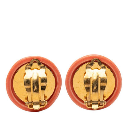 Chanel Logo Round Earrings Gold Orange Plated