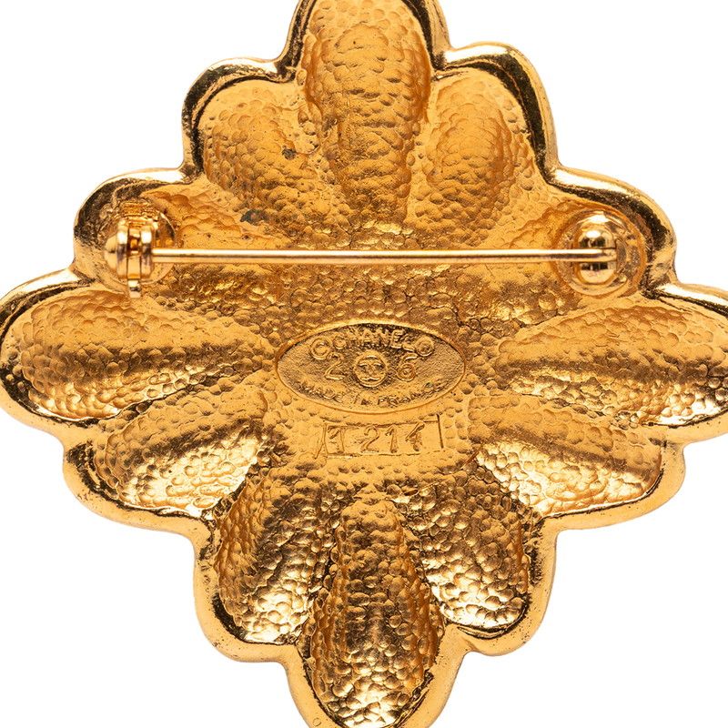 Chanel CC Logo Diamond Motif Brooch Gold Plated Faux Pearl