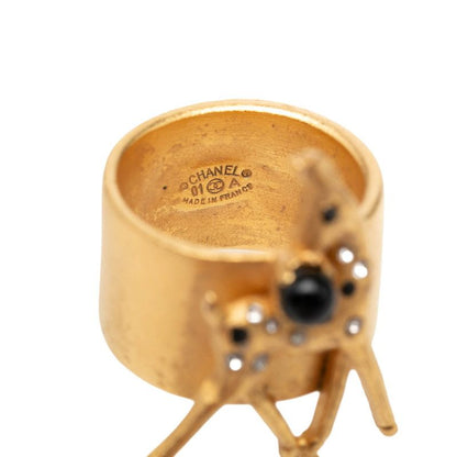 Chanel Bambi Motif Ring Gold Plated Line Stone
