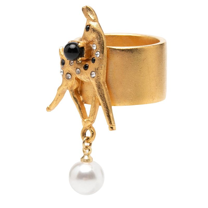 Chanel Bambi Motif Ring Gold Plated Line Stone