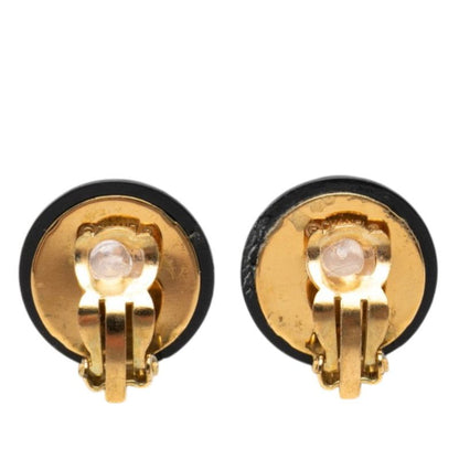 Chanel Quilted CC Logo Earrings Gold Black Plated