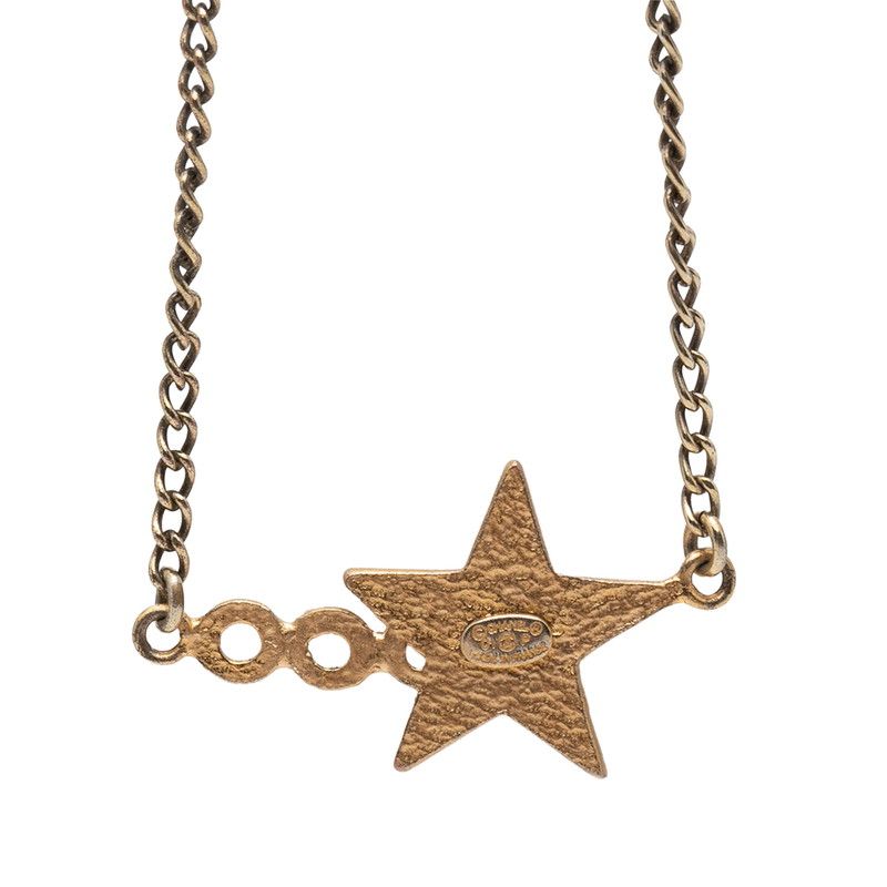 Chanel Coco Star Motif Necklace Gold Black Plated