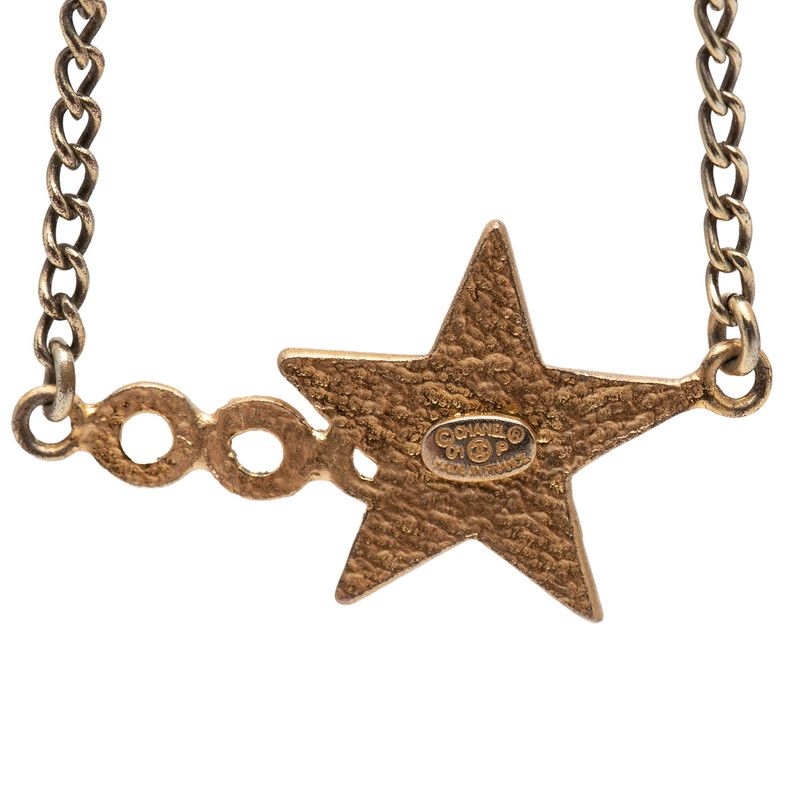 Chanel Coco Star Motif Necklace Gold Black Plated
