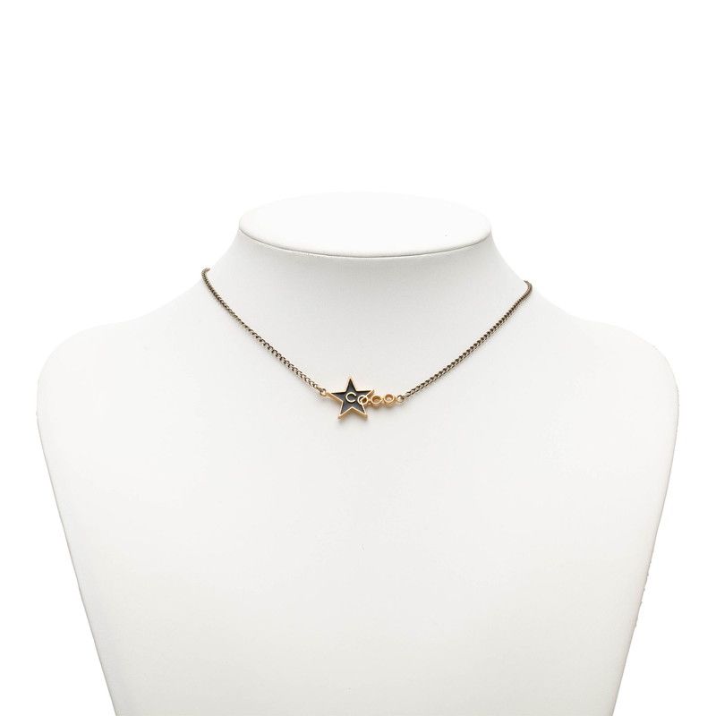 Chanel Coco Star Motif Necklace Gold Black Plated