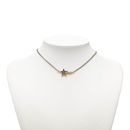 Chanel Coco Star Motif Necklace Gold Black Plated