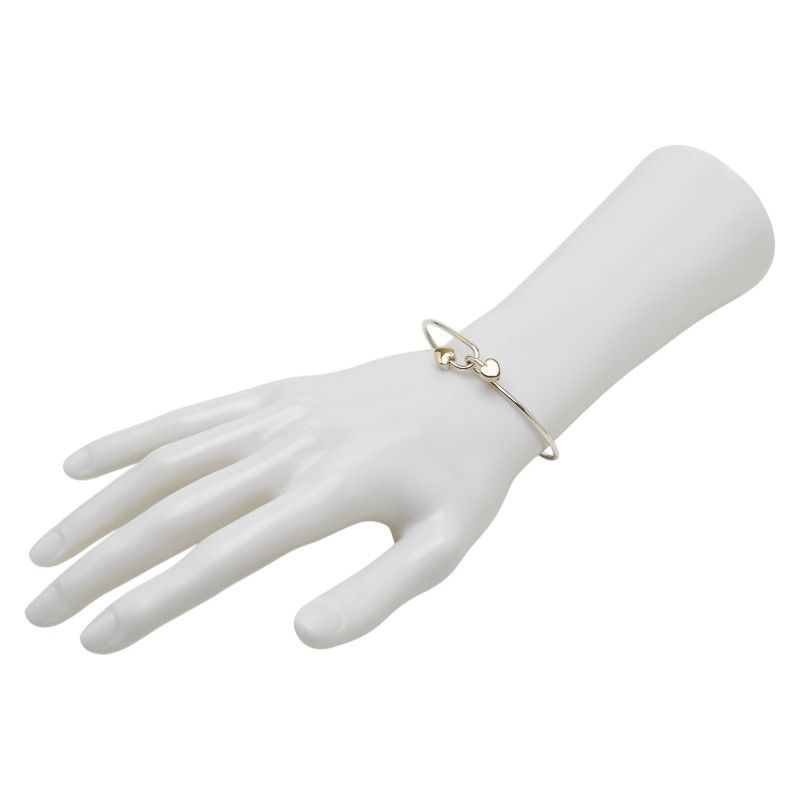 Tiffany & Co Double Heart Hook Bangle Bracelet Silver 18k Yellow Gold