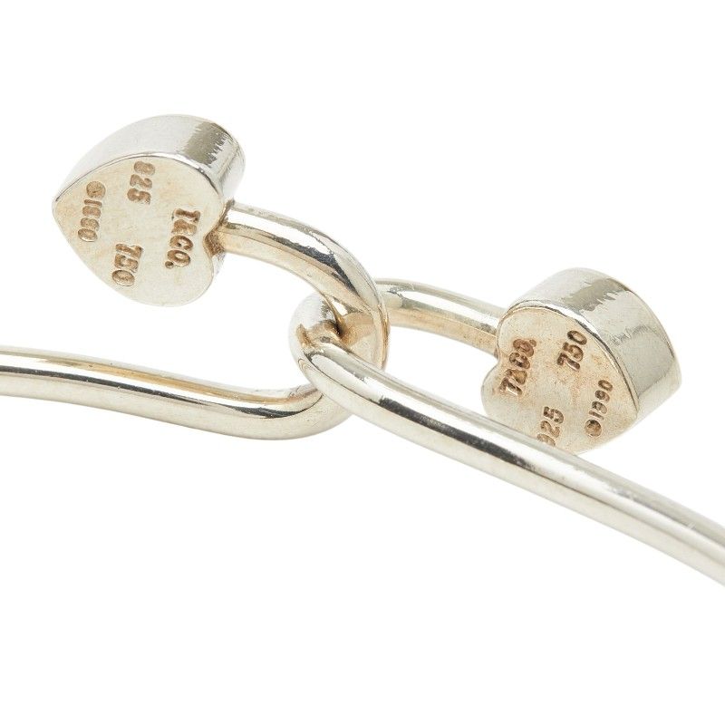 Tiffany & Co Double Heart Hook Bangle Bracelet Silver 18k Yellow Gold