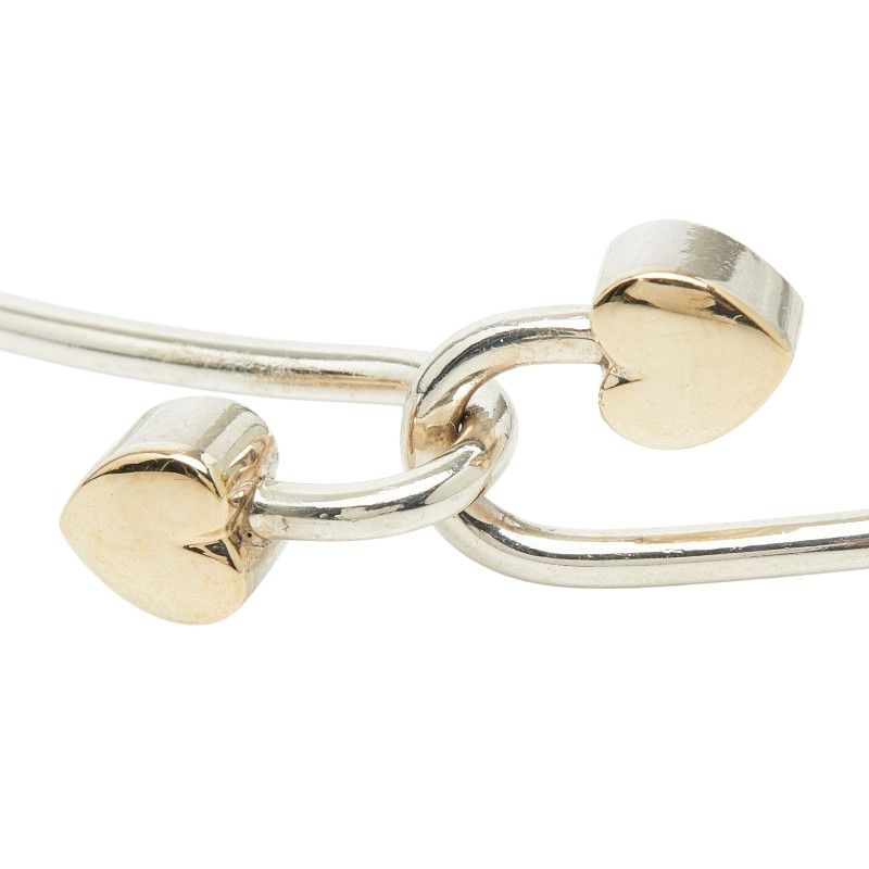Tiffany & Co Double Heart Hook Bangle Bracelet Silver 18k Yellow Gold