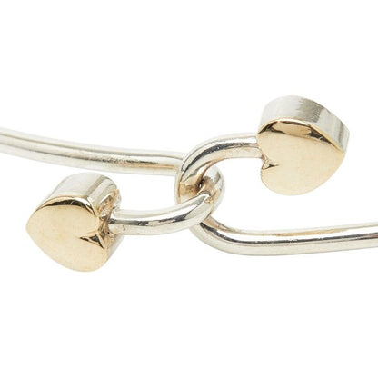 Tiffany & Co Double Heart Hook Bangle Bracelet Silver 18k Yellow Gold