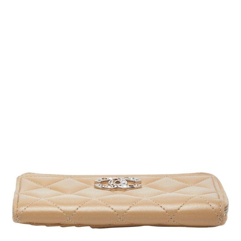 Chanel Quilted CC Logo Coin Case Card Fragment Beige Lambskin Line Stone