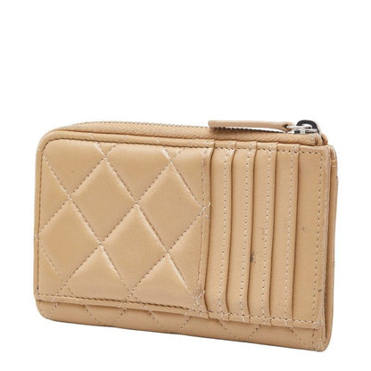 Chanel Quilted CC Logo Coin Case Card Fragment Beige Lambskin Line Stone