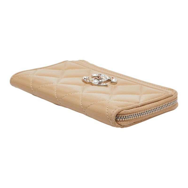 Chanel Quilted CC Logo Coin Case Card Fragment Beige Lambskin Line Stone