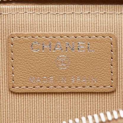 Chanel Quilted CC Logo Coin Case Card Fragment Beige Lambskin Line Stone