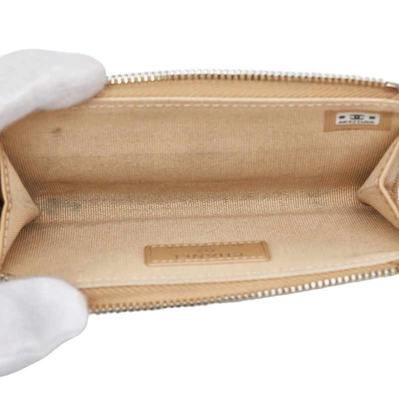Chanel Quilted CC Logo Coin Case Card Fragment Beige Lambskin Line Stone
