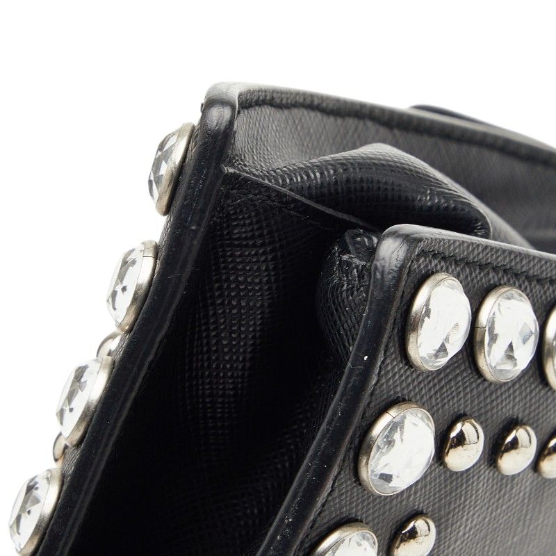 Prada Studded 2-Way Shoulder Bag Black Saffiano Leather Visual