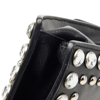 Prada Studded 2-Way Shoulder Bag Black Saffiano Leather Visual