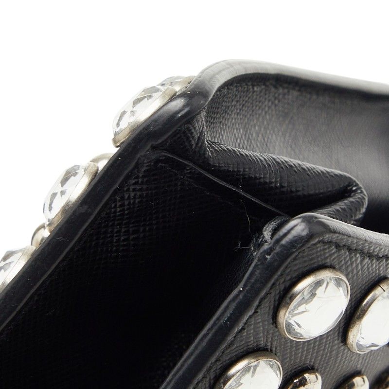Prada Studded 2-Way Shoulder Bag Black Saffiano Leather Visual