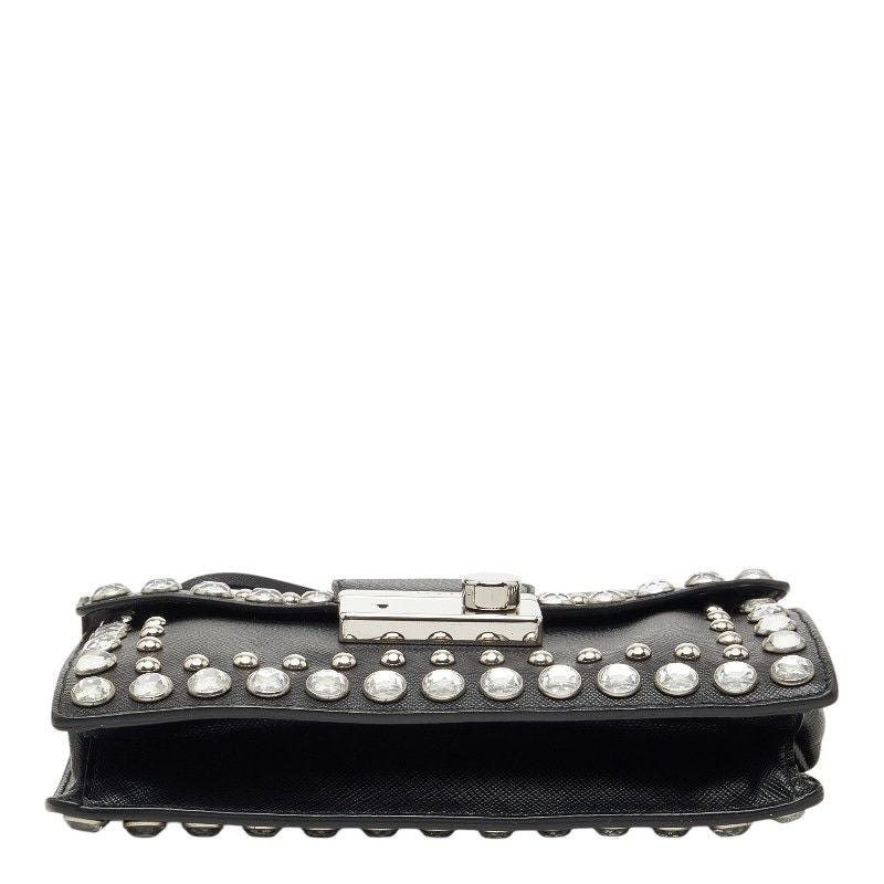 Prada Studded 2-Way Shoulder Bag Black Saffiano Leather Visual
