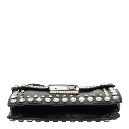 Prada Studded 2-Way Shoulder Bag Black Saffiano Leather Visual