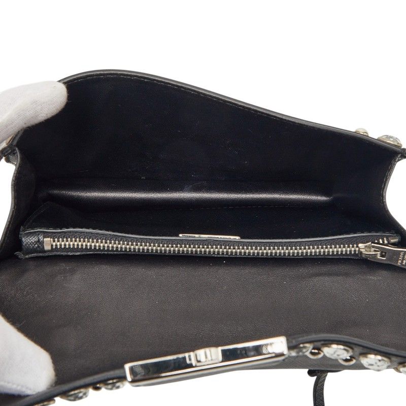 Prada Studded 2-Way Shoulder Bag Black Saffiano Leather Visual