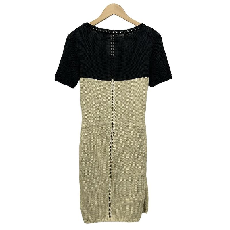 Celine Dress 38 M Black Beige Short Sleeve Knee Length