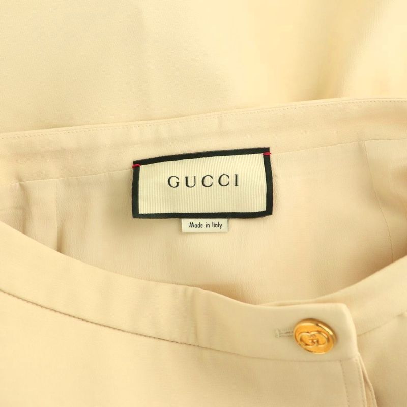 Gucci GG Button Wrap Skirt Tight Silk Blend Long 38 Light Beige CX