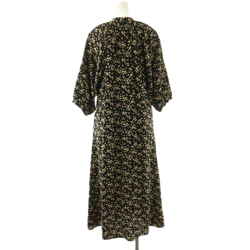 Celine Viscose Canvas Midi Dress Flower Band Collar 34 Black Orange Beige CX