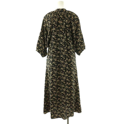 Celine Viscose Canvas Midi Dress Flower Band Collar 34 Black Orange Beige CX